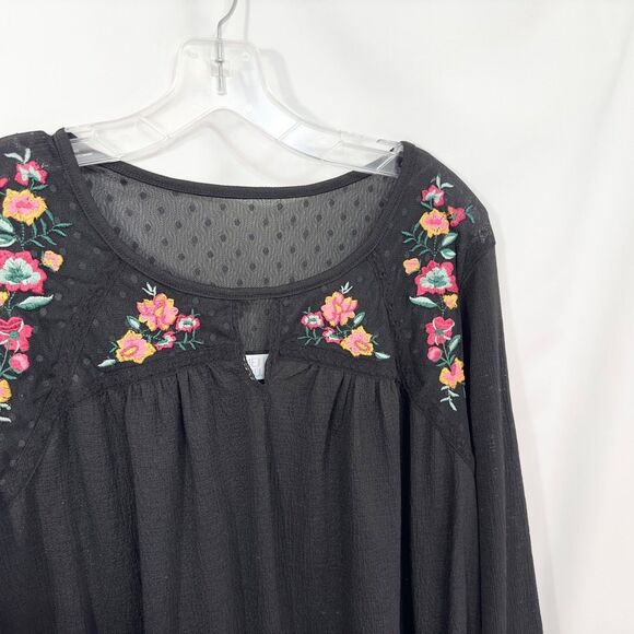Time Tru‎ XL Top 16W 18W Embroidered Swiss Dot Mesh Lace Black Peasant 336 - Picture 4 of 9